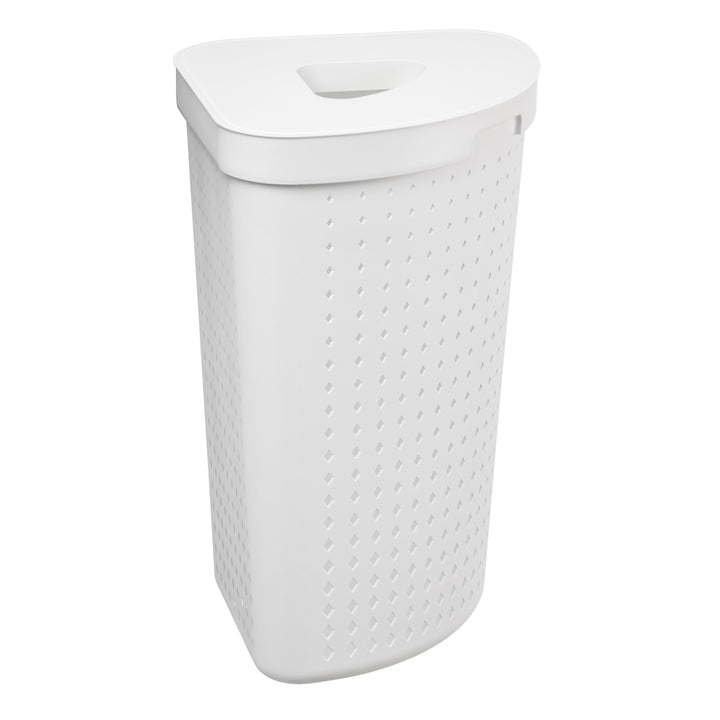Cesto de roupas sujas com tampa, cesto de roupa suja de canto, cesto de armazenamento de coleção de roupas, cesto de roupa suja 62L (branco)