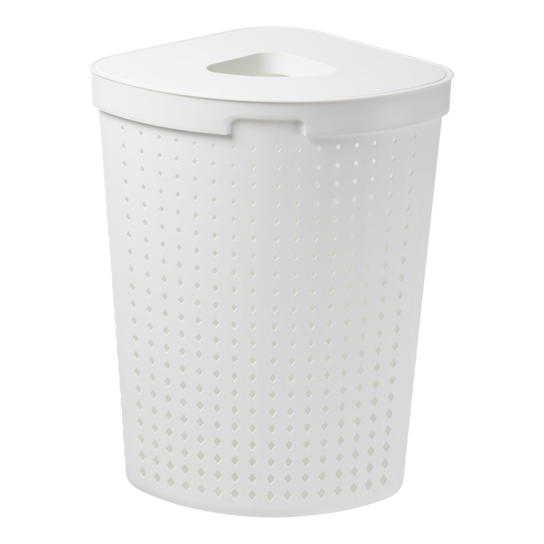 Cesto de roupas sujas com tampa, cesto de roupa suja de canto, cesto de armazenamento de coleção de roupas, cesto de roupa suja 62L (branco)