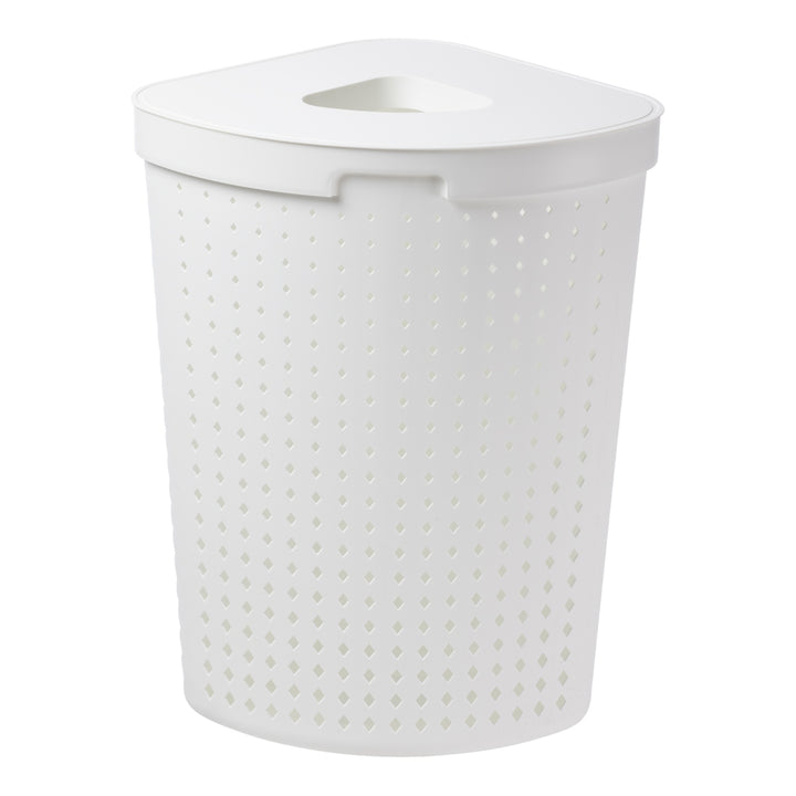Cesto de roupas sujas com tampa, cesto de roupa suja de canto, cesto de armazenamento de coleção de roupas, cesto de roupa suja 62L (branco)