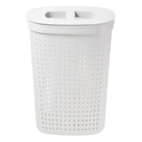 Cesto de roupa oval com tampa, cesto de armazenamento para roupa suja 61L (branco)