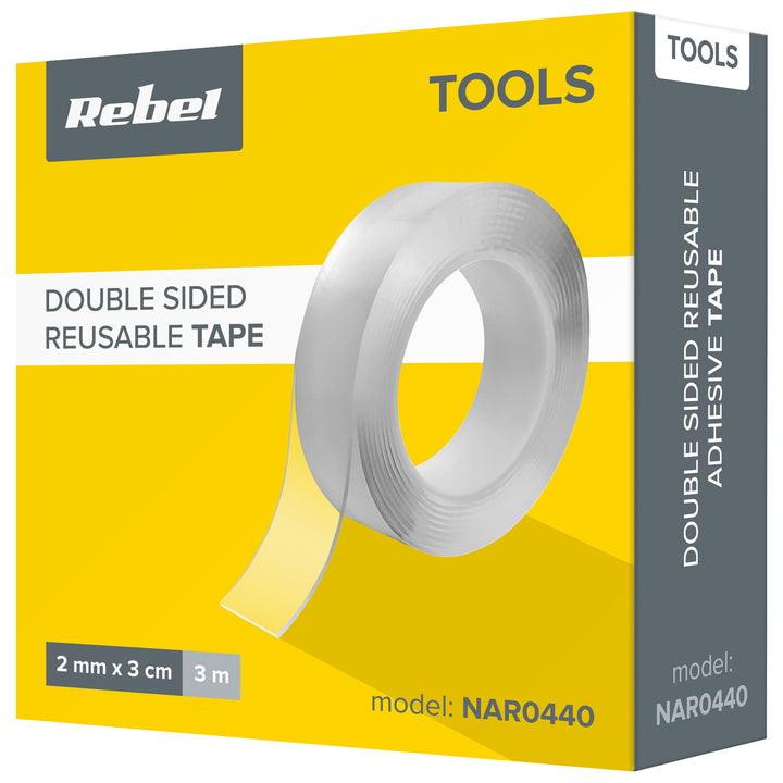 Fita de montagem nano dupla face REBEL (2 mm x 30 mm x 3 m) transparente