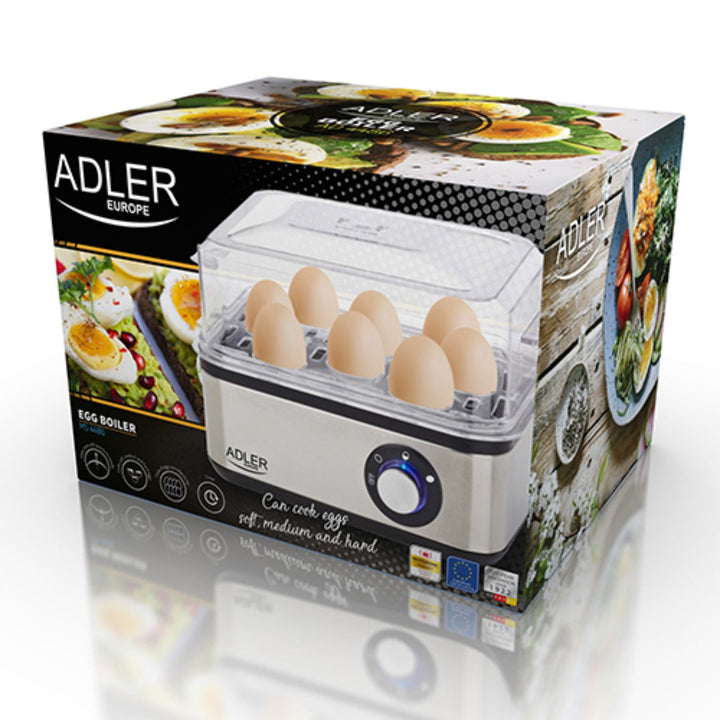 Fogão elétrico para ovos para 8 ovos, aço inoxidável, configuração de cozimento 500W Adler AD4486