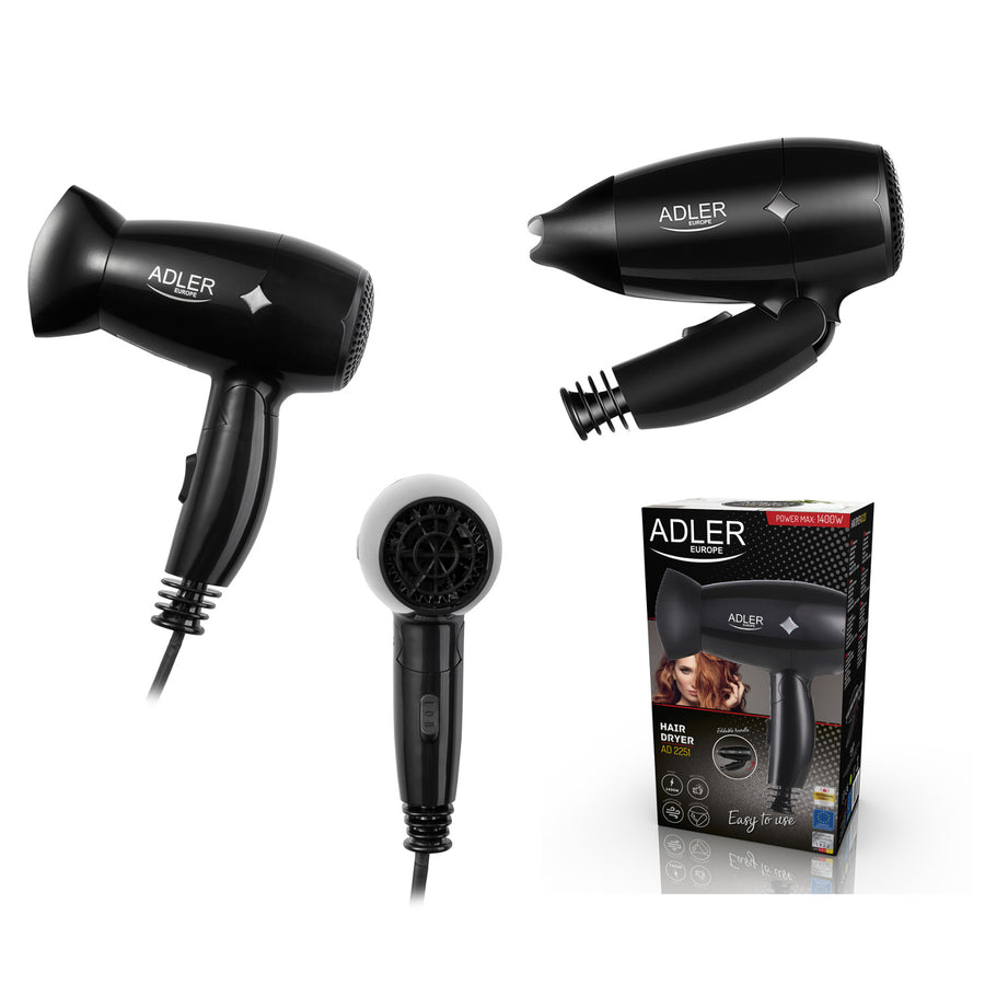 Secador de cabelo Adler AD 2251, cabo dobrável, ergonómico, 1400 W