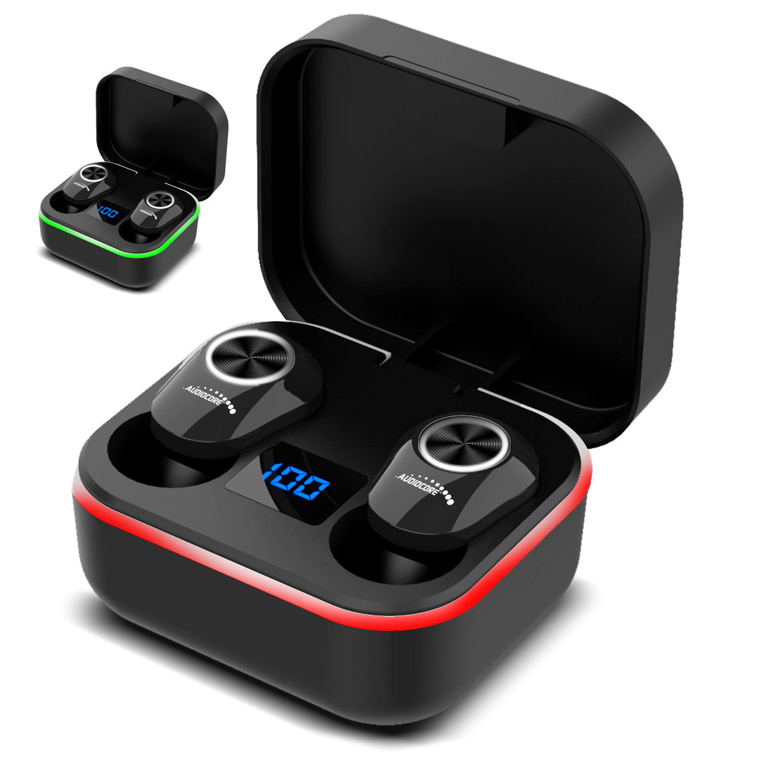 Fones de ouvido intra-auriculares TWS Bluetooth com estação de carregamento e microfone integrado, tecnologia Touch, fones de ouvido sem fio, caixa de carregamento, True Wireless Stereo BT5.1 com tela, preto