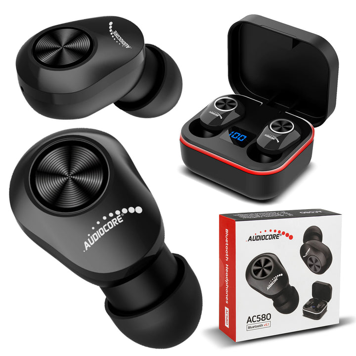 Fones de ouvido intra-auriculares TWS Bluetooth com estação de carregamento e microfone integrado, tecnologia Touch, fones de ouvido sem fio, caixa de carregamento, True Wireless Stereo BT5.1 com tela, preto