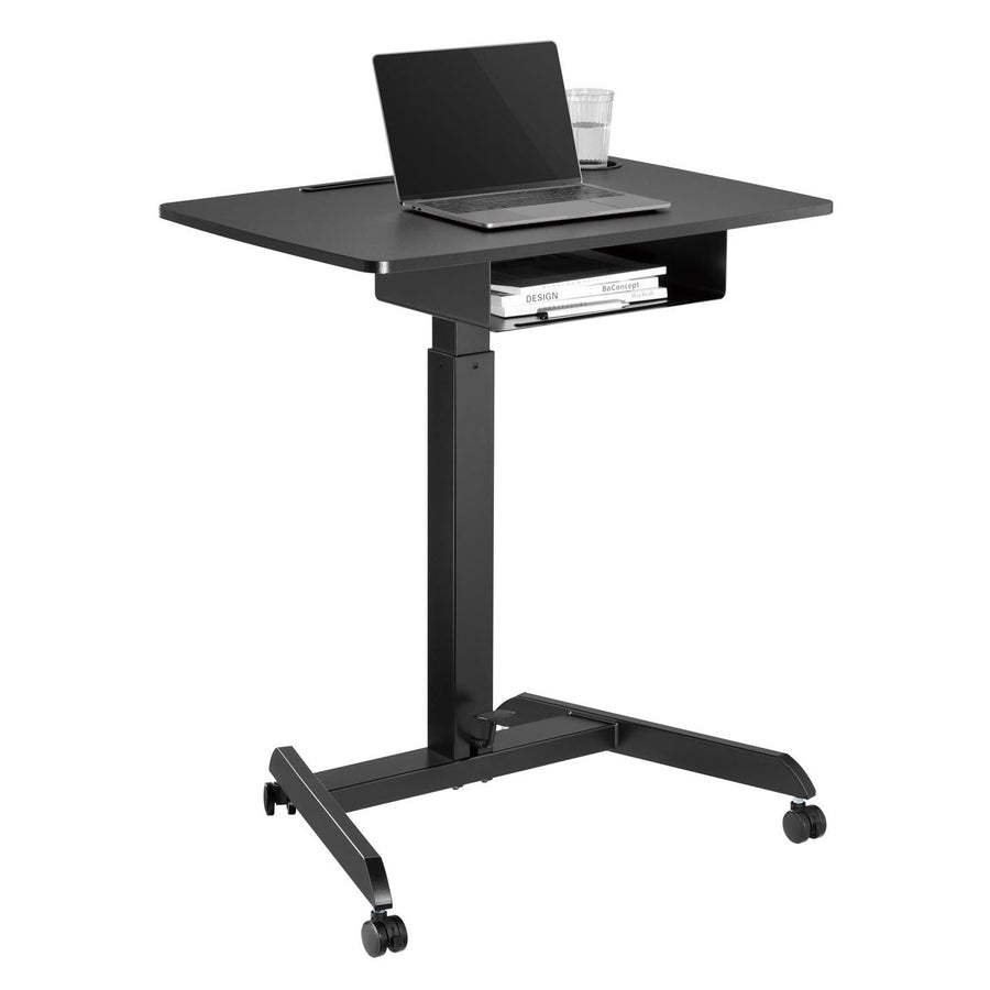Mesa para laptop ajustável em altura com rodas e gaveta ajustável em altura até um máximo de 113 cm e um máximo de 8 kg (preto)