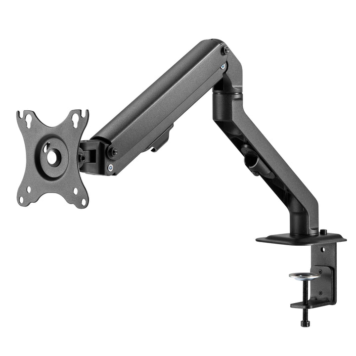 Braço para monitor Maclean de 1 baía com mola a gás, 17"-27", suporte de mesa giratório e inclinado, VESA 75x75, 100x100, até 7 kg