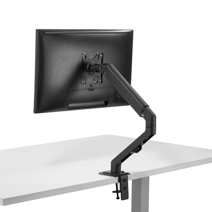 Braço para monitor Maclean de 1 baía com mola a gás, 17"-27", suporte de mesa giratório e inclinado, VESA 75x75, 100x100, até 7 kg