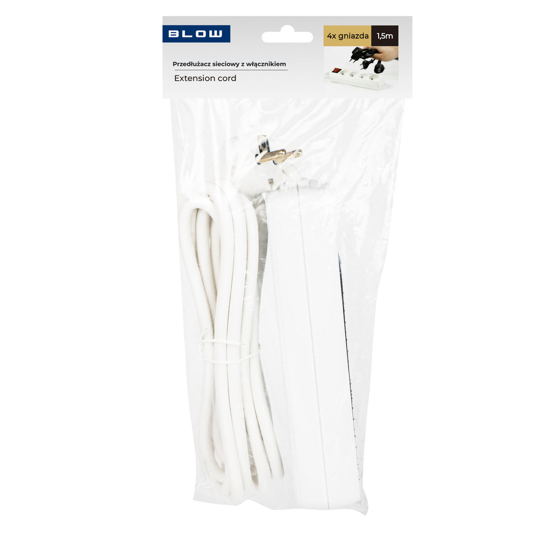 Cable alargador con 4 tomas con toma de tierra e interruptor de 1,5 m blanco PR-470wsp 3x1,5 mm Blow
