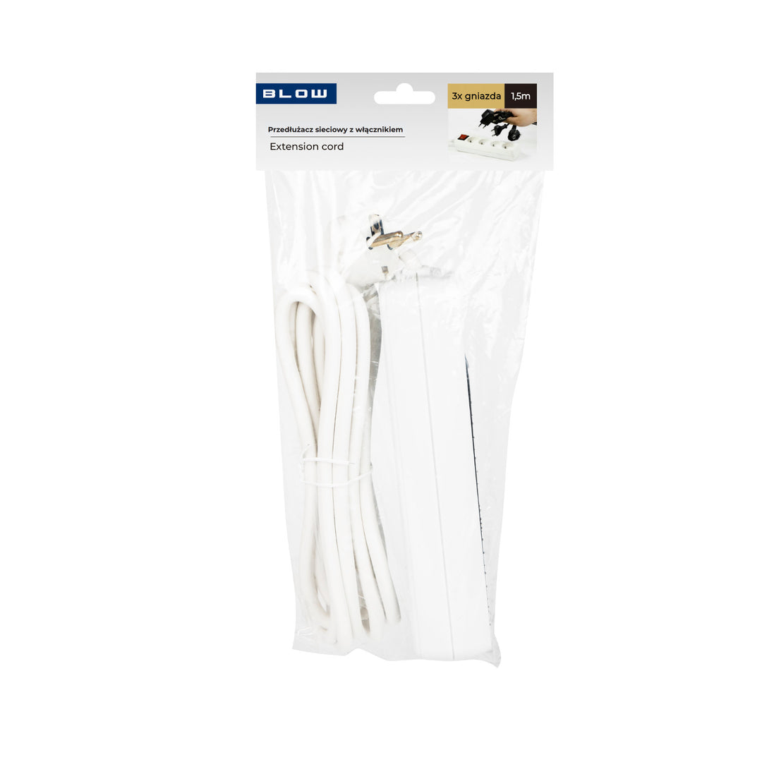 Cable alargador de 3 tomas con interruptor de 1,5 m blanco PR-370wsp 3x1,5 mm Blow