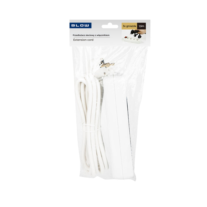 Cable alargador de 3 tomas con interruptor de 1,5 m blanco PR-370wsp 3x1,5 mm Blow