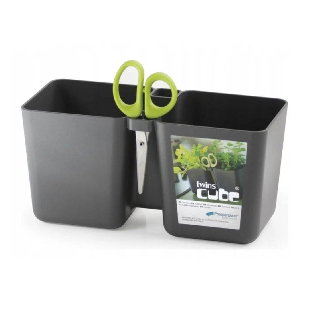 Maceta de hierbas con tijeras cemento grafito Twins Cube DTC245-426U