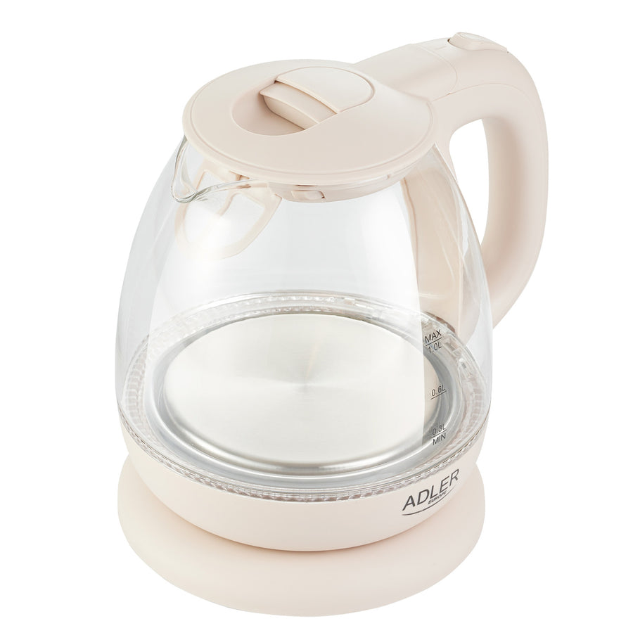 Chaleira de vidro Adler AD 1283C 1.0L base giratória, fundo plano