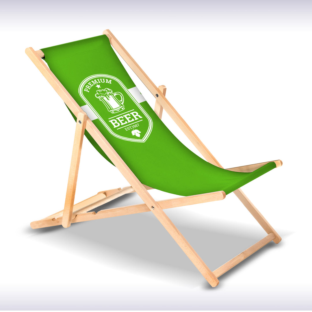 Espreguiçadeira clássica de madeira de faia GreenBlue GB183 com sua própria impressão, gráficos, logotipo, espreguiçadeira publicitária