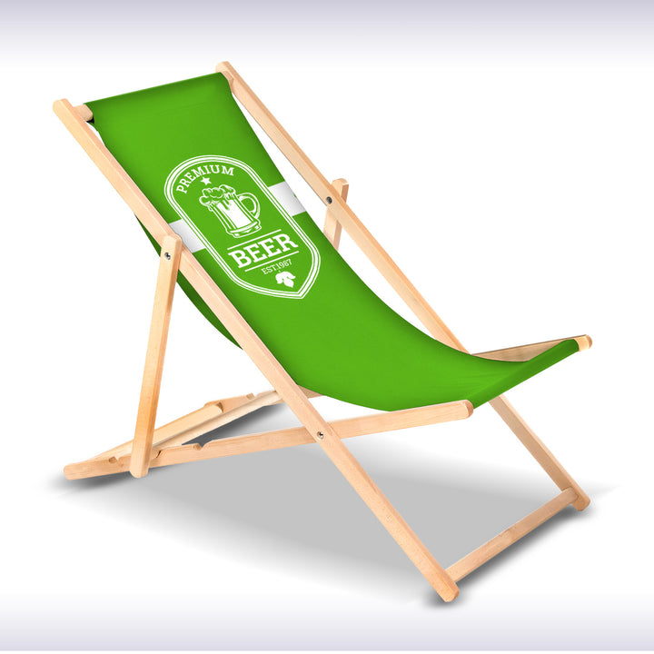 Espreguiçadeira clássica de madeira de faia GreenBlue GB183 com sua própria impressão, gráficos, logotipo, espreguiçadeira publicitária
