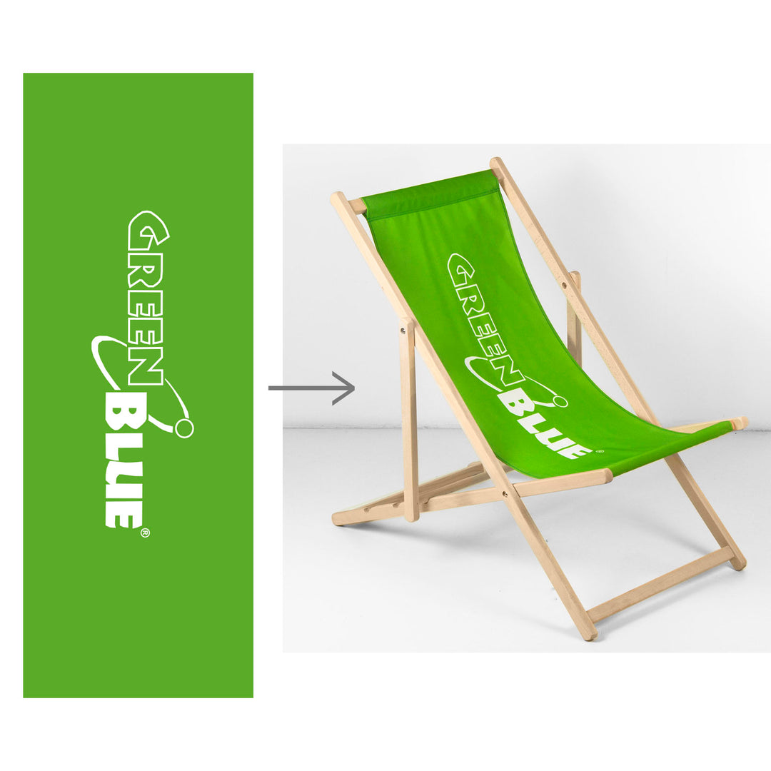 Espreguiçadeira clássica de madeira de faia GreenBlue GB183 com sua própria impressão, gráficos, logotipo, espreguiçadeira publicitária
