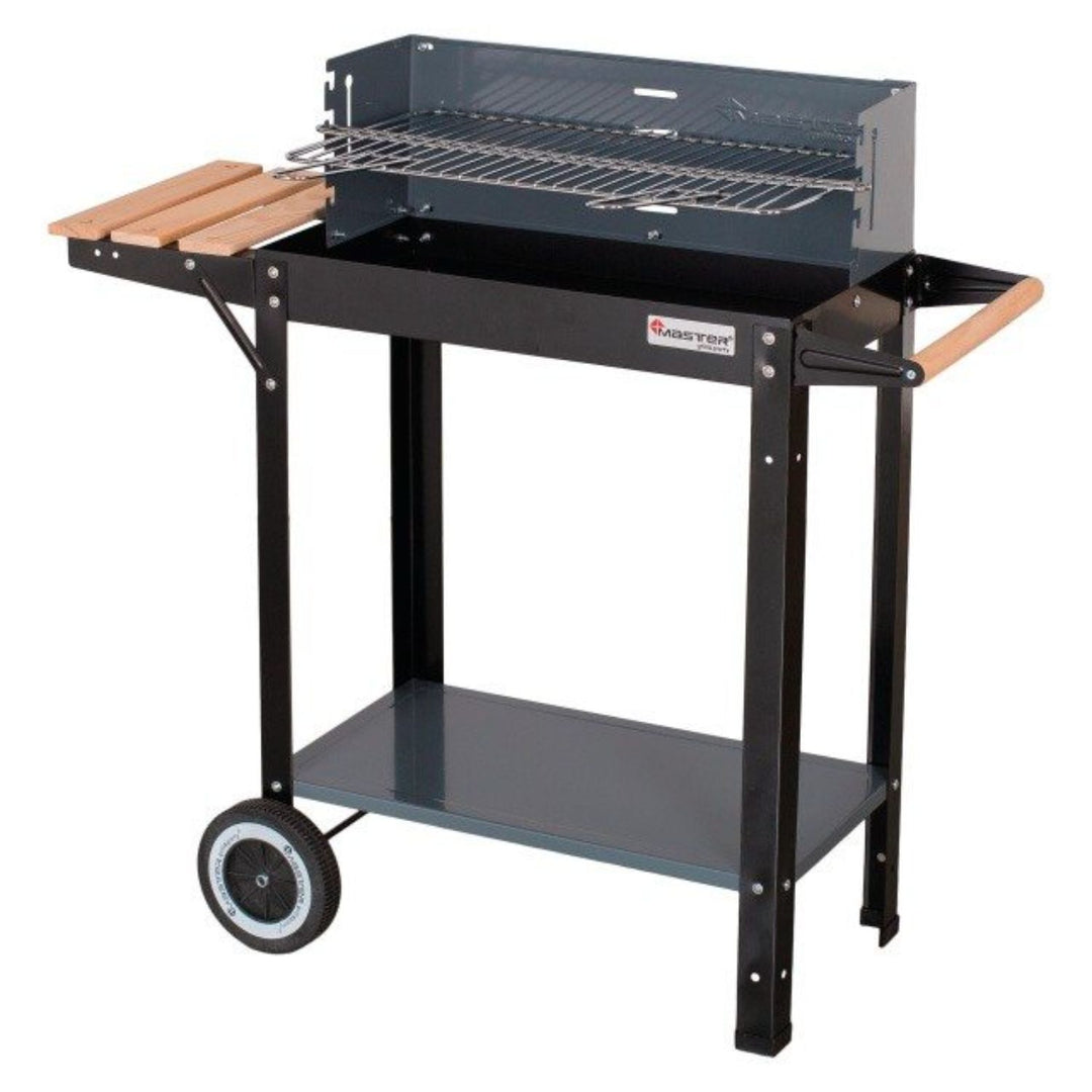 Grelhador a carvão retangular 53 x 27cm com prateleira e rodas Master Grill