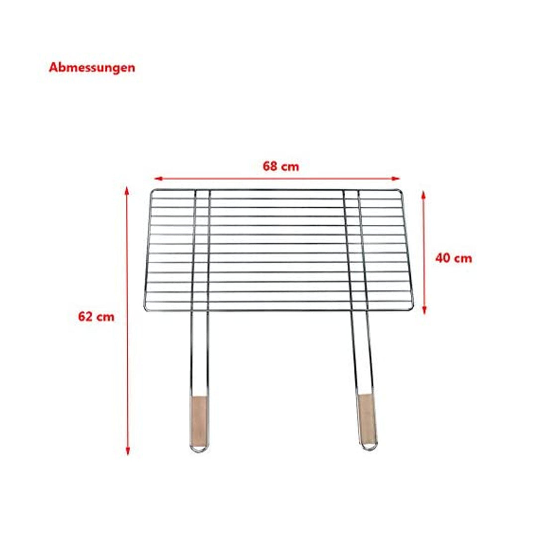 Rejilla parrilla de cocción para barbacoas 68x40cm con 2 asas de madera, acero cromado, rejilla de recambio Master Grill MG254