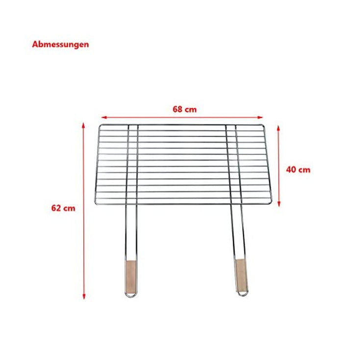Rejilla parrilla de cocción para barbacoas 68x40cm con 2 asas de madera, acero cromado, rejilla de recambio Master Grill MG254