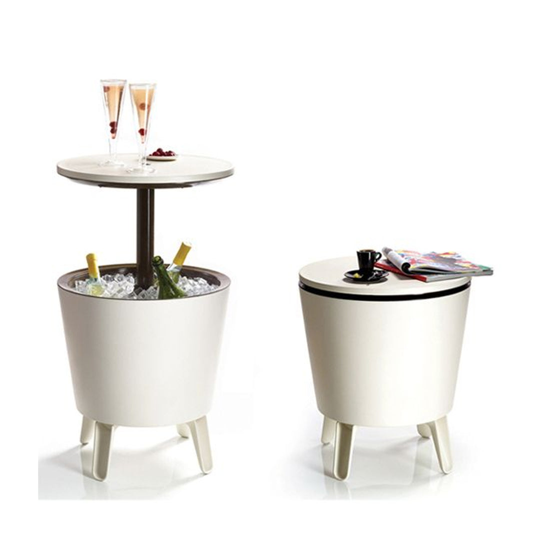 Keter 230900 Cool Bar 2 em 1 refrigerador de bebidas e mesa lateral, barra de jardim portátil, creme e chocolate