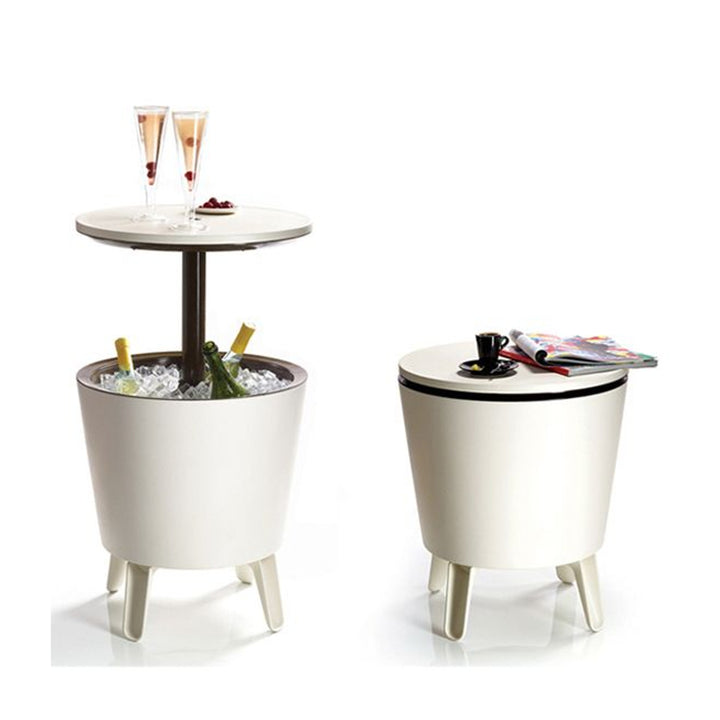 Keter 230900 Cool Bar 2 em 1 refrigerador de bebidas e mesa lateral, barra de jardim portátil, creme e chocolate