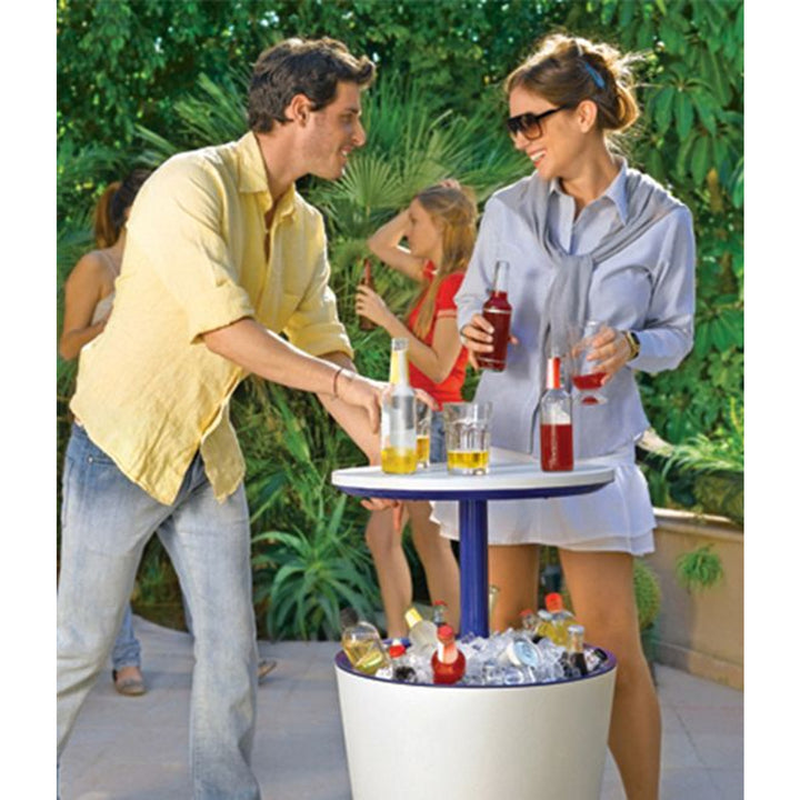 Keter 230900 Cool Bar 2 em 1 refrigerador de bebidas e mesa lateral, barra de jardim portátil, creme e chocolate