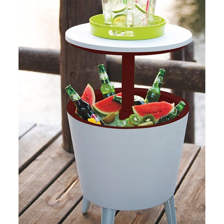 Keter 230900 Cool Bar 2 em 1 refrigerador de bebidas e mesa lateral, barra de jardim portátil, creme e chocolate
