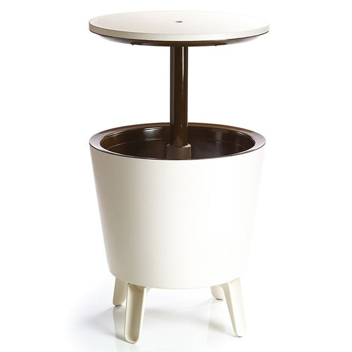 Keter 230900 Cool Bar 2 em 1 refrigerador de bebidas e mesa lateral, barra de jardim portátil, creme e chocolate