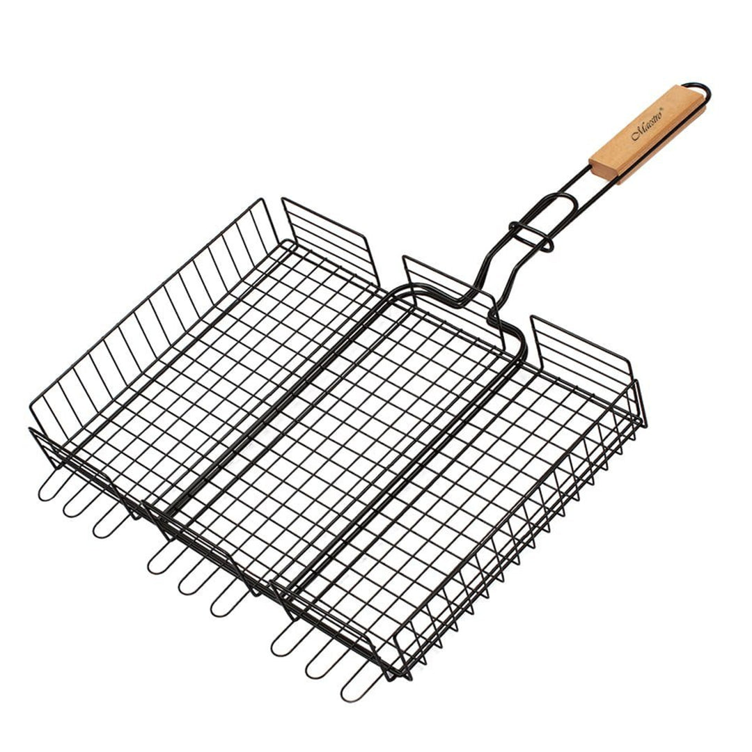 Maestro MR-1001 Parrilla de cocina para barbacoa doble, Cesta de parrilla portátil 40x30cm