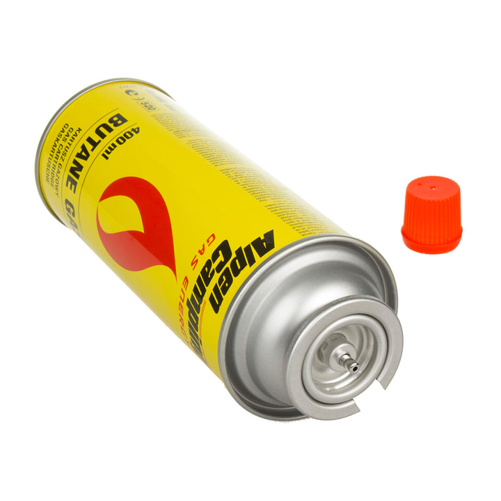 Cartucho de gás 400 ml, certificado: Pi 0875, compatível com EN417, isobutano, faixa de operação -10 ° C a + 40 ° C, IK004 Alpen Camping.