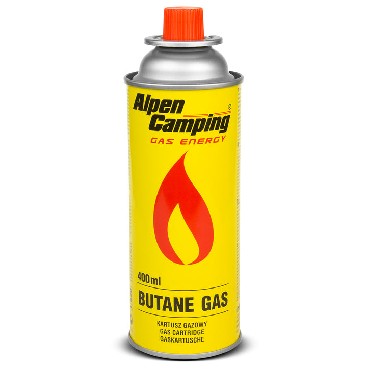 Cartucho de gás 400 ml, certificado: Pi 0875, compatível com EN417, isobutano, faixa de operação -10 ° C a + 40 ° C, IK004 Alpen Camping.