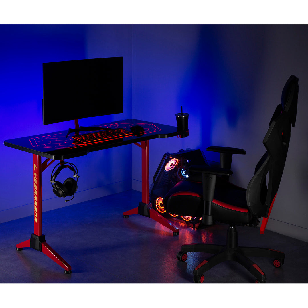 Escritorio de juego NanoRS con leds RGB, negro, grande, 100 kg máx., altura 760 mm, RS163