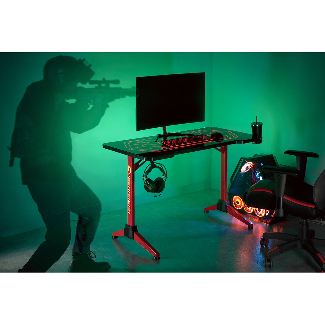 Escritorio de juego NanoRS con leds RGB, negro, grande, 100 kg máx., altura 760 mm, RS163