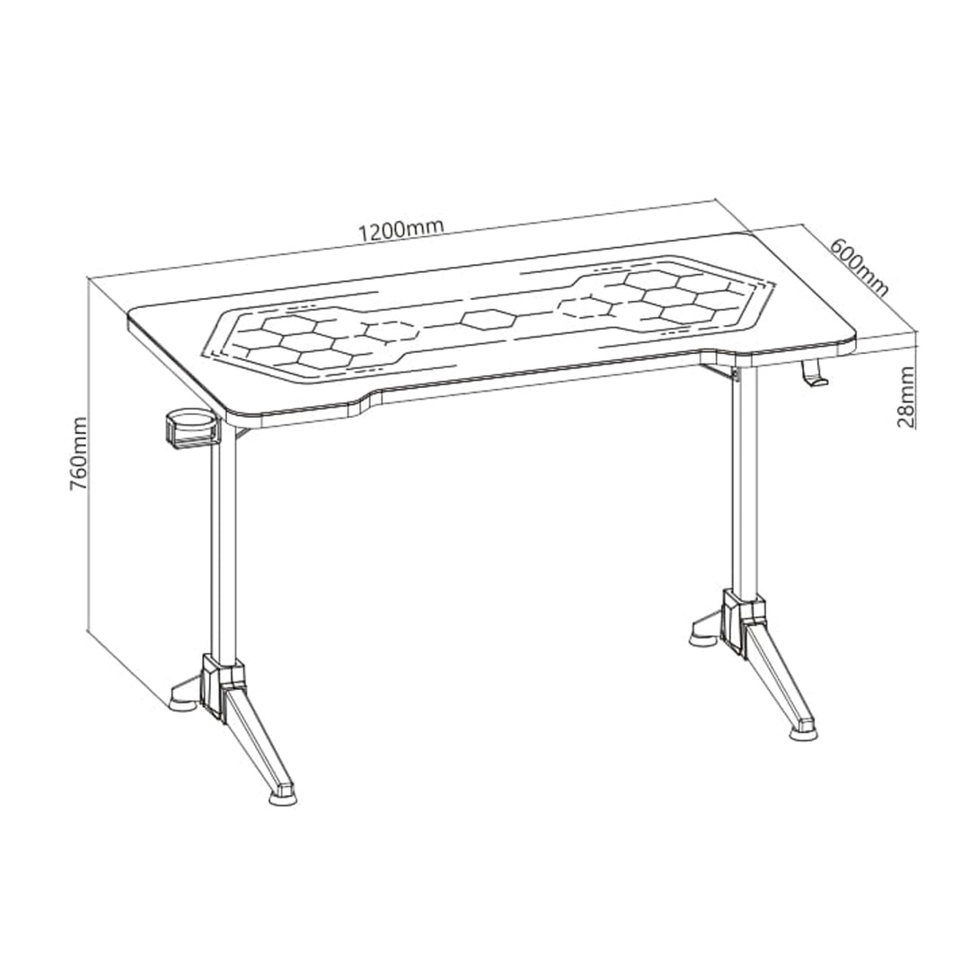Escritorio de juego NanoRS con leds RGB, negro, grande, 100 kg máx., altura 760 mm, RS163