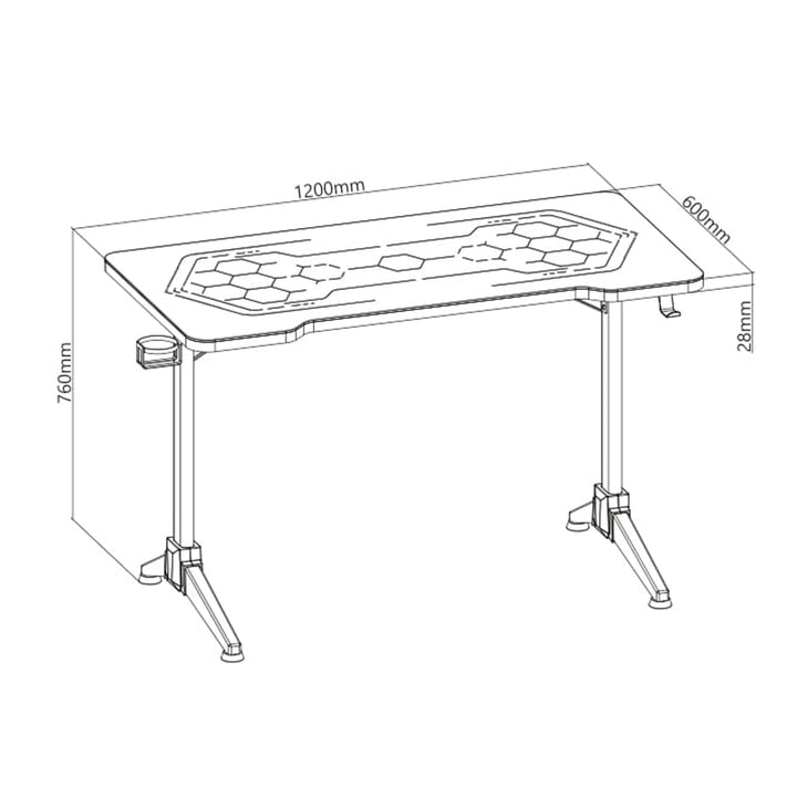 Escritorio de juego NanoRS con leds RGB, negro, grande, 100 kg máx., altura 760 mm, RS163