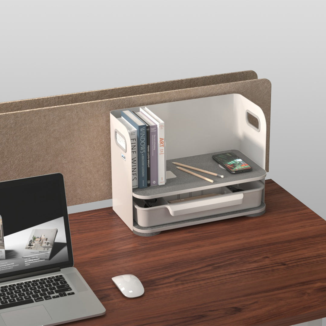 Organizador de mesa com gaveta e suporte para livros Organizador de material de escritório Bandeja até 10 kg Branco