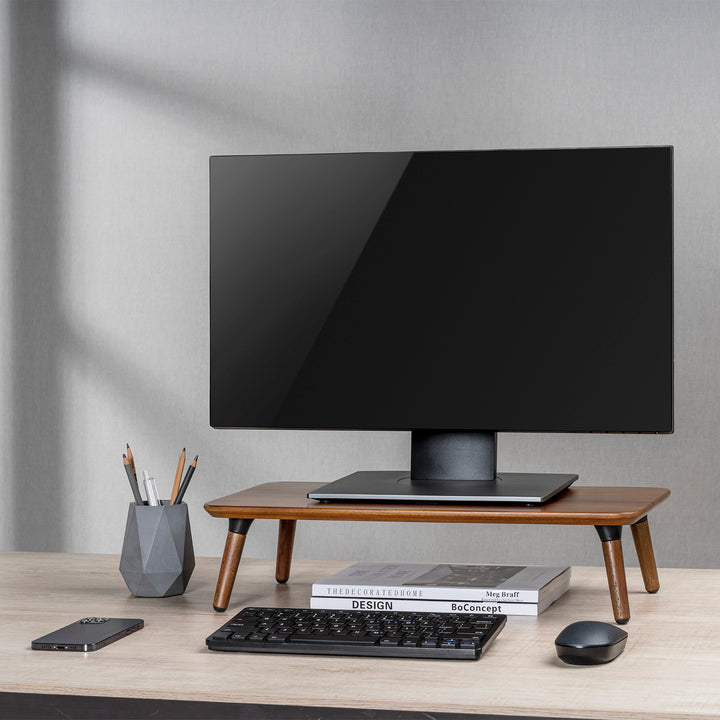 Soporte de madera para monitor/portátil Maclean, (500x240x120mm), color negro nogal, máx. 20kg, MC-930