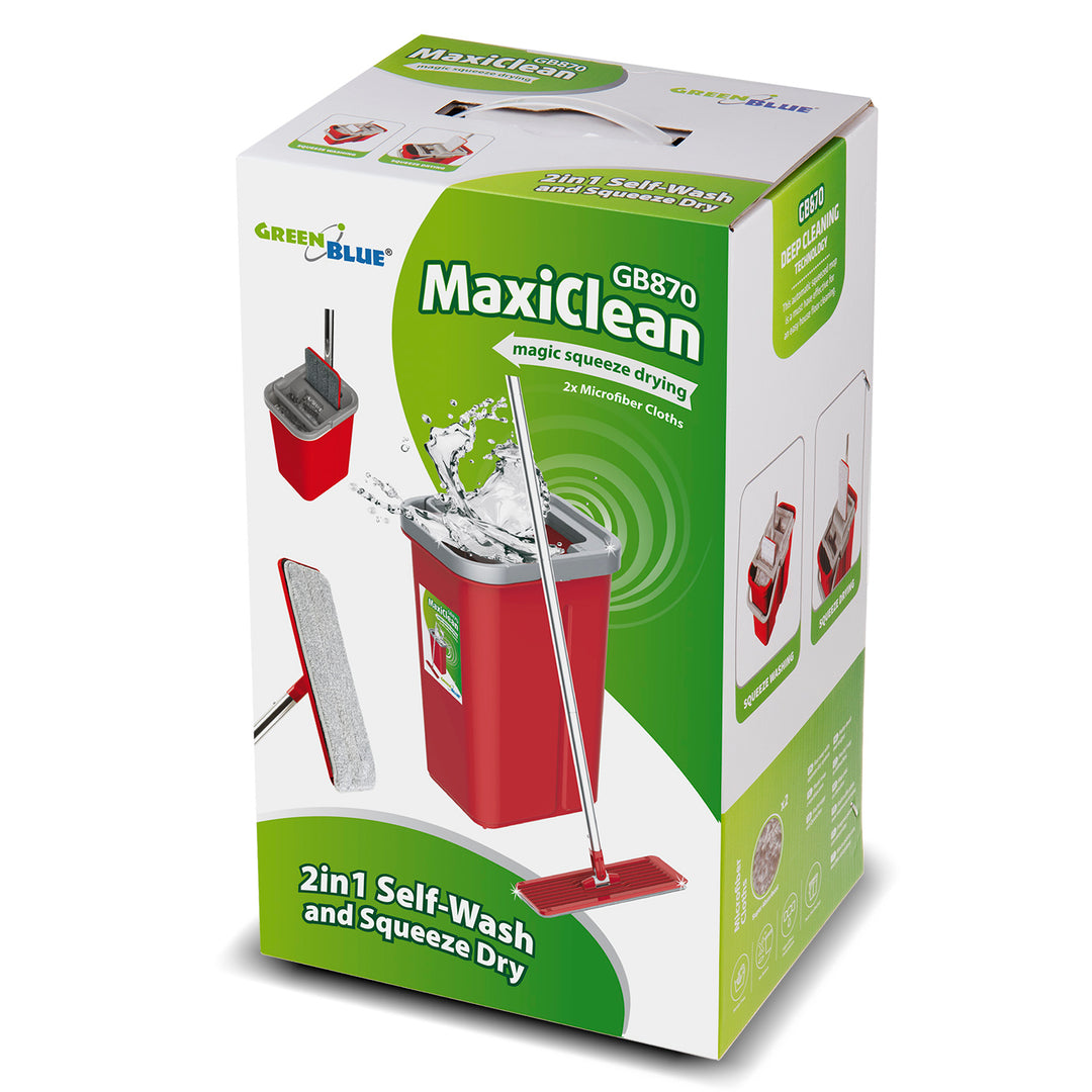 Conjunto de esfregão plano MaxiClean com balde de limpeza 2 em 1 Conjunto de esfregão de 5,7L Limpador de piso Limpador de sistema de limpeza de esfregão Cabeça de esfregão giratória 360 ° (conjunto de esfregão plano e balde + 2 tampas de reposição)