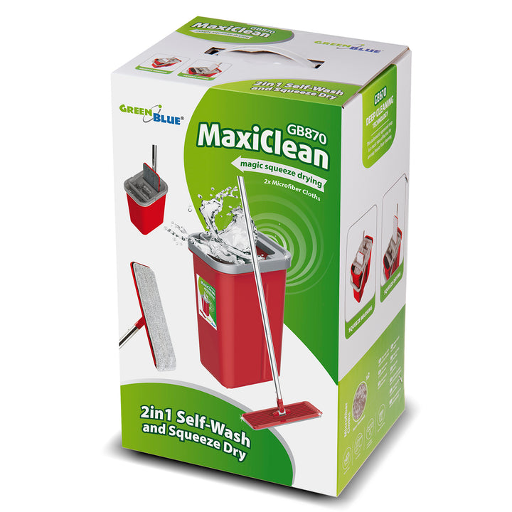 Conjunto de esfregão plano MaxiClean com balde de limpeza 2 em 1 Conjunto de esfregão de 5,7L Limpador de piso Limpador de sistema de limpeza de esfregão Cabeça de esfregão giratória 360 ° (conjunto de esfregão plano e balde + 2 tampas de reposição)