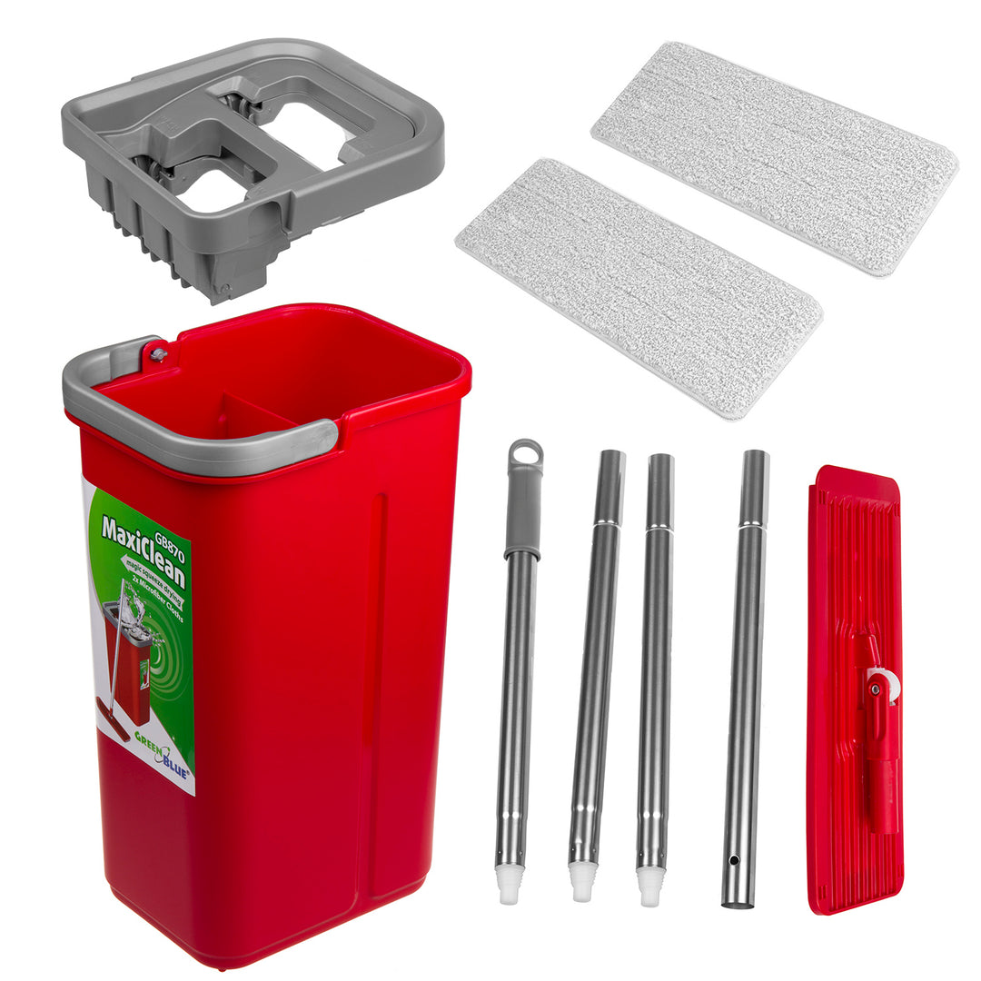 Conjunto de esfregão plano MaxiClean com balde de limpeza 2 em 1 Conjunto de esfregão de 5,7L Limpador de piso Limpador de sistema de limpeza de esfregão Cabeça de esfregão giratória 360 ° (conjunto de esfregão plano e balde + 2 tampas de reposição)