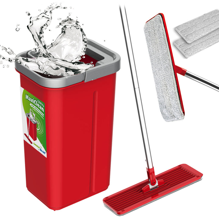 Conjunto de esfregão plano MaxiClean com balde de limpeza 2 em 1 Conjunto de esfregão de 5,7L Limpador de piso Limpador de sistema de limpeza de esfregão Cabeça de esfregão giratória 360 ° (conjunto de esfregão plano e balde + 2 tampas de reposição)