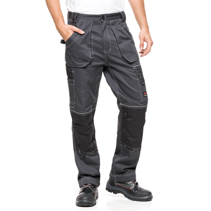 Calça de trabalho, calça mecânica com bolsos e joelhos reforçados para homem HELIOS GREY-BLACK Tamanho 50 (90-94)