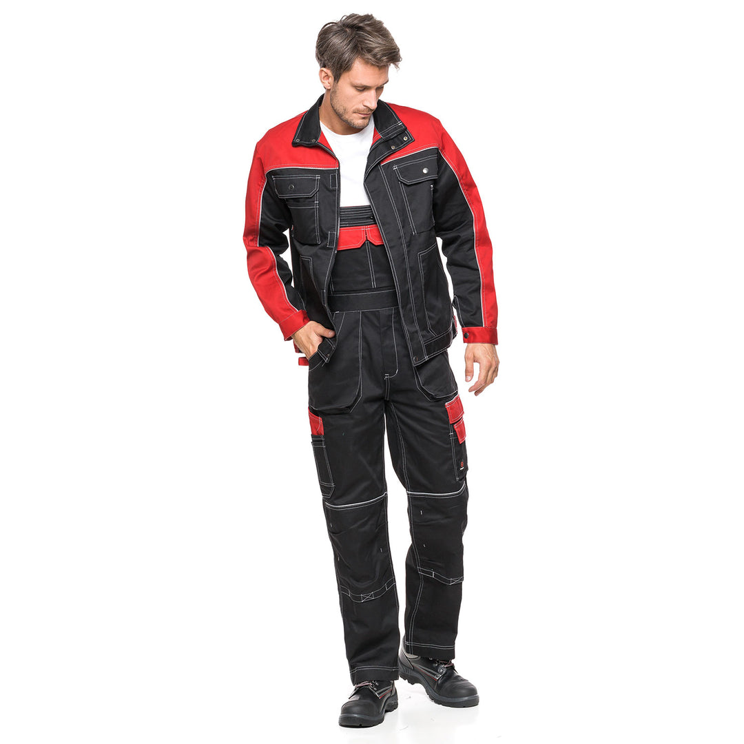 Macacão com bolsos multifuncionais calça de trabalho calça masculina Preto/Vermelho 280g/m² PRETO E VERMELHO Tamanho 48 (86-90)