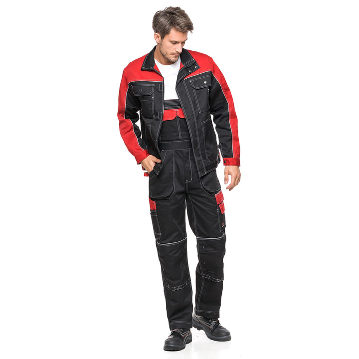 Macacão com bolsos multifuncionais calça de trabalho calça masculina Preto/Vermelho 280g/m² PRETO E VERMELHO Tamanho 48 (86-90)