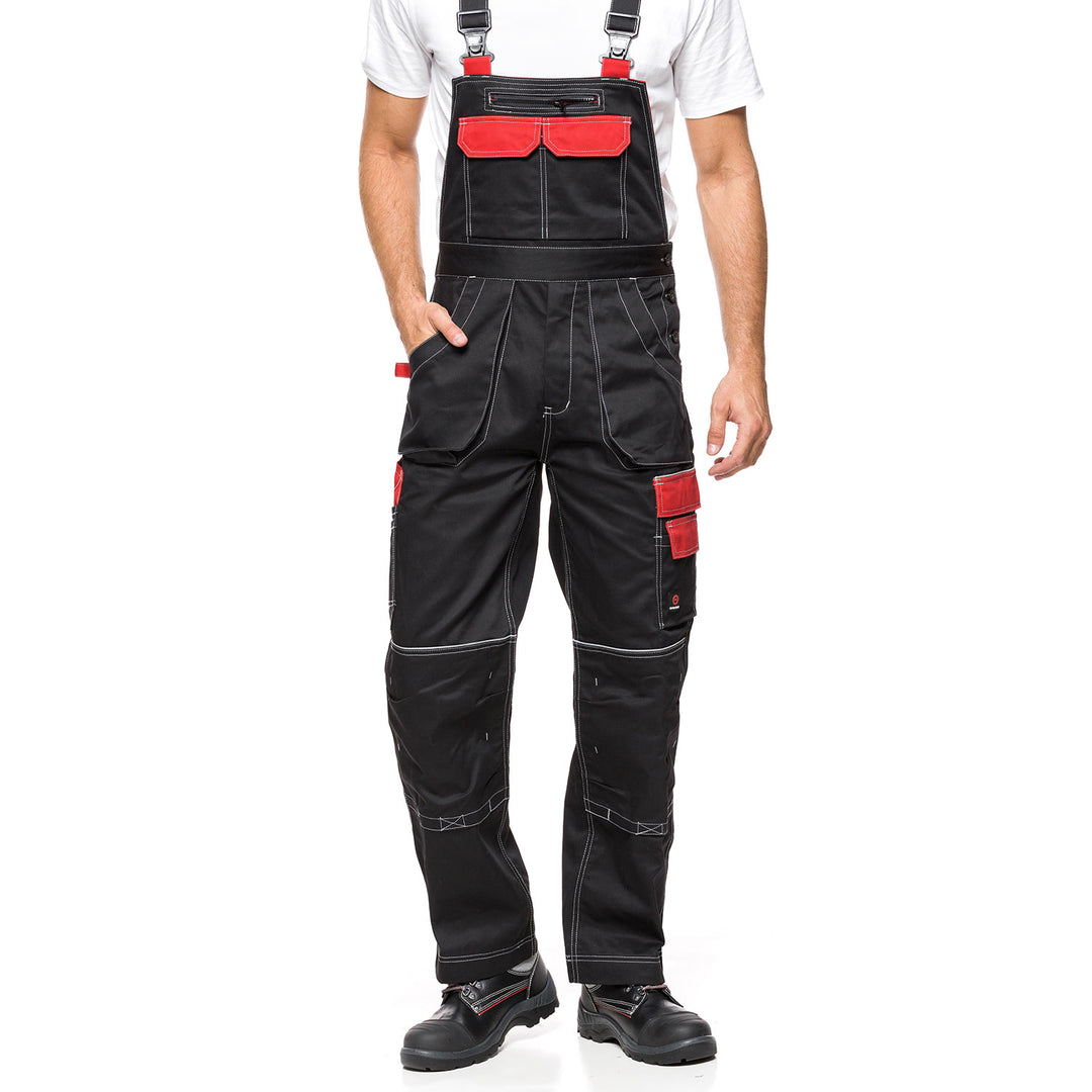Peto con bolsillos multifuncionales pantalón de trabajo pantalón de hombre Negro/Rojo 280g/m² NEGRO Y ROJO Talla 58 (108-113)