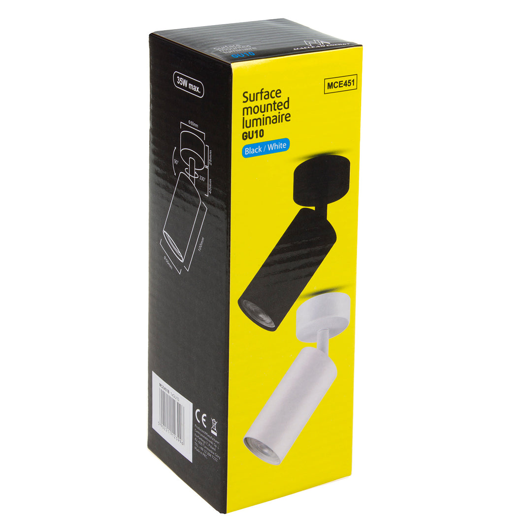 Candeeiro de teto/parede Maclean, spot, móvel, alumínio, 1xGU10, 55x100mm, preto mate, MCE451 B