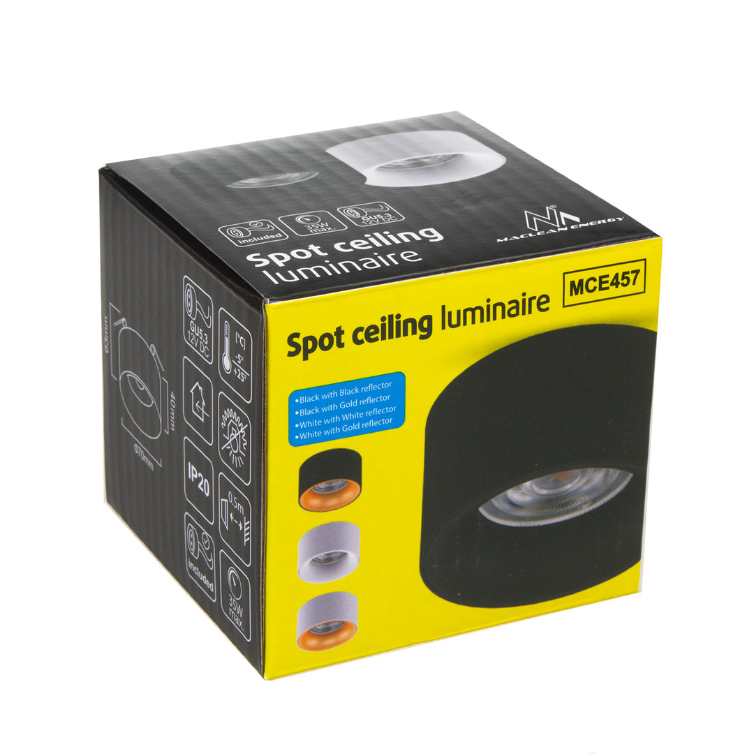 Candeeiro de embutir no teto com casquilho GU5.3 MR16 para lâmpadas LED e halógenas até 35W 70x40mm Foco embutido em alumínio refletor redondo preto/dourado