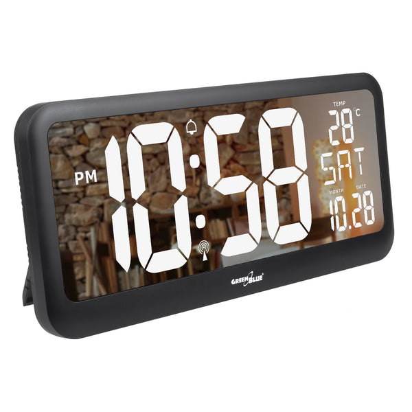 Grande relógio digital com sensor de temperatura tela LED 37x17cm Mesa de alarme ou relógio de parede alimentado por cabo ou baterias