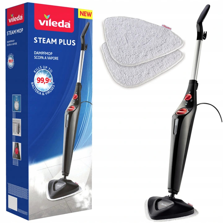 Mopa a vapor Vileda Steam Plus Compact, potencia de 1550 W, capacidad del depósito de 400 ml, 2 recambios,