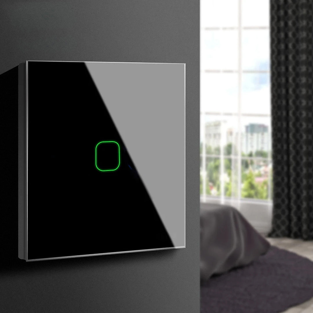 Interruptor de luz táctil Maclean, simple, SMART, Tuya APP, vidrio, negro con iluminación de botón cuadrado, 86x86mm, MCE716B